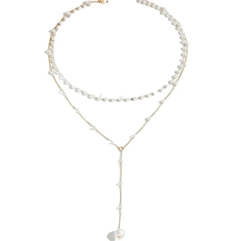 Charm Trendy Double-deck Imitation Pearl Beaded Long Pendant Necklaces for Women Temperament Summer Beach Jewelry Accessories