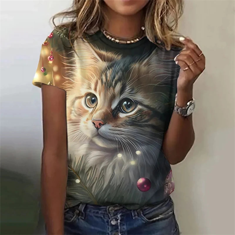 New Funny Cat 3D Print Women's Kawaii T Shirt Female Harajuku Casual Clothing Ladies Fashion Cute Animal Graphic Tees Girls Tops