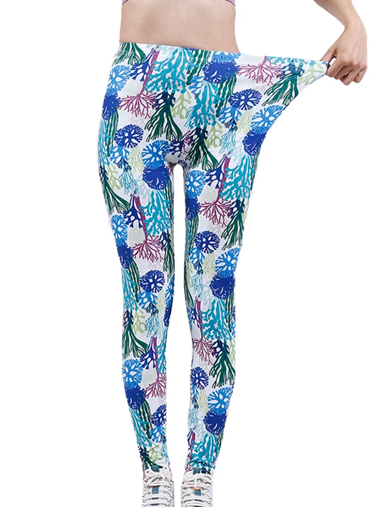 CUHAKCI Fashion Women Leggings Beautiful Leaf Floral Printing High Waist Jeggings Stretch Pant Sexy Hot Sale Clothing Mujer