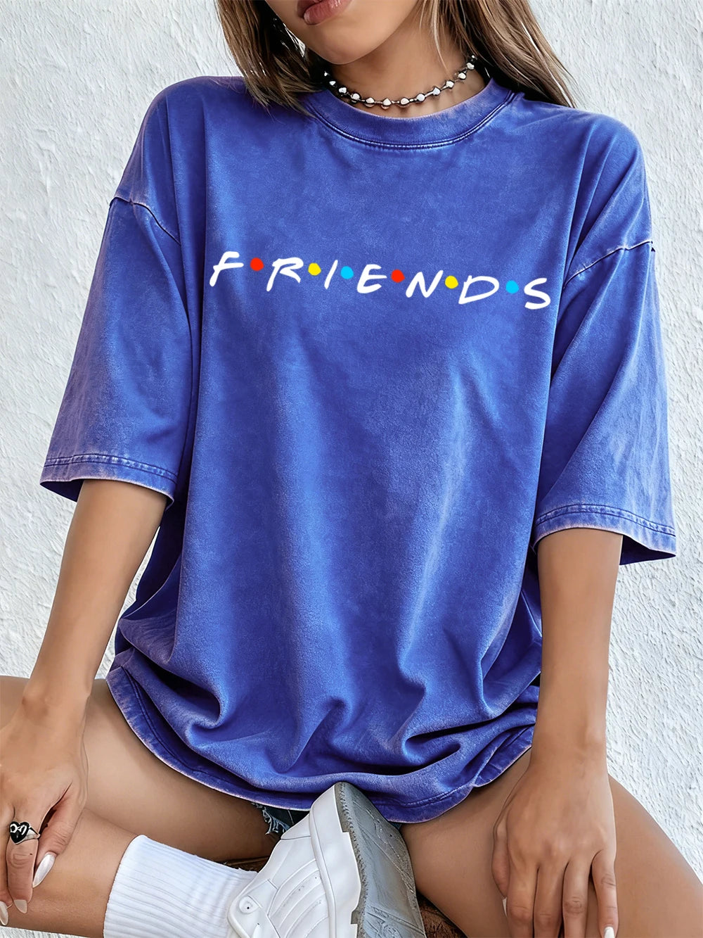 Sitcom Movie Friends Print Washed T-Shirts Women Cotton Oversize T Shirt Summer Soft Short Sleeve Tops Street O-Neck Clothes