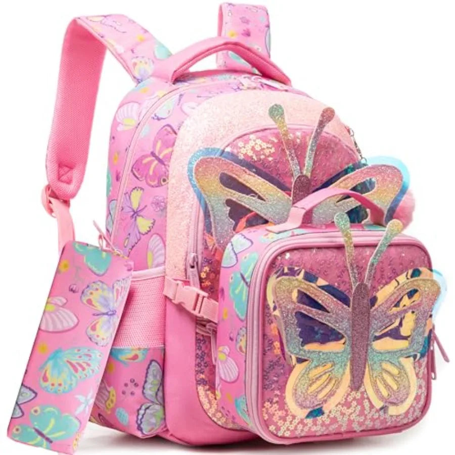 Cute School Backpack for Girls Backpack with Lunch Box for Elementary Students Travel Bookbag for Girls Ages 6-8