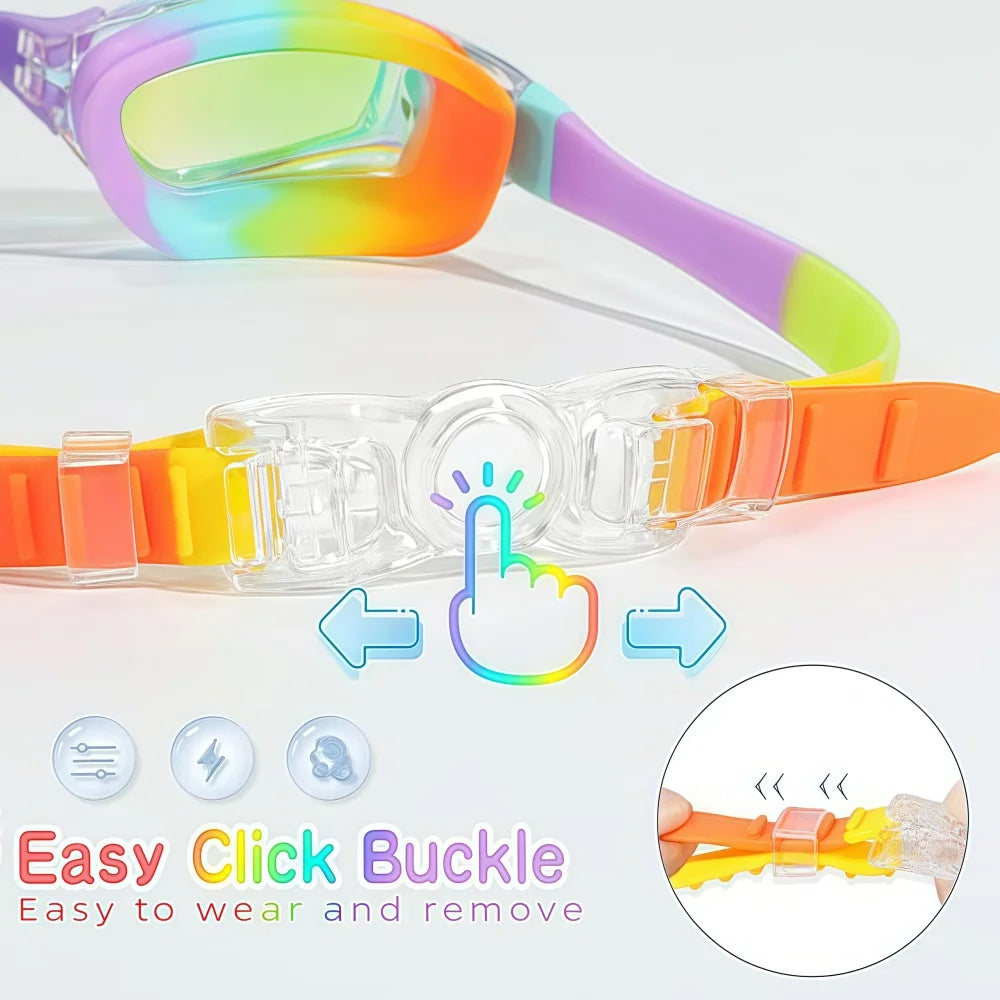 Pink Swimming Goggles for Kids Anti-Fog UV-Protective Waterproof Ages 3-15 Children's Swimming Goggles