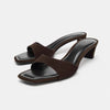 2026 Summer Women Heels Sandals Square Toe Open Toe Comfy Casual Slides Ladies Brown Fashion Women Kitten Heel Slippers