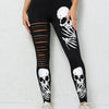 Europe And The United States Explosive Skull Printed Nine-point Pants Halloween Hole Leggings Personality Creative Style