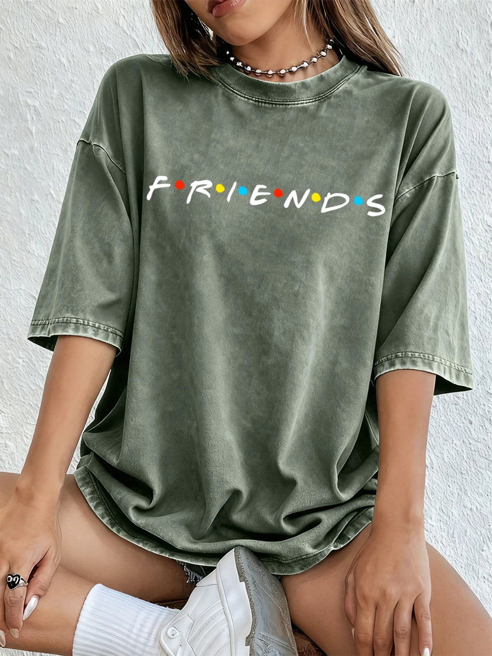 Sitcom Movie Friends Print Washed T-Shirts Women Cotton Oversize T Shirt Summer Soft Short Sleeve Tops Street O-Neck Clothes