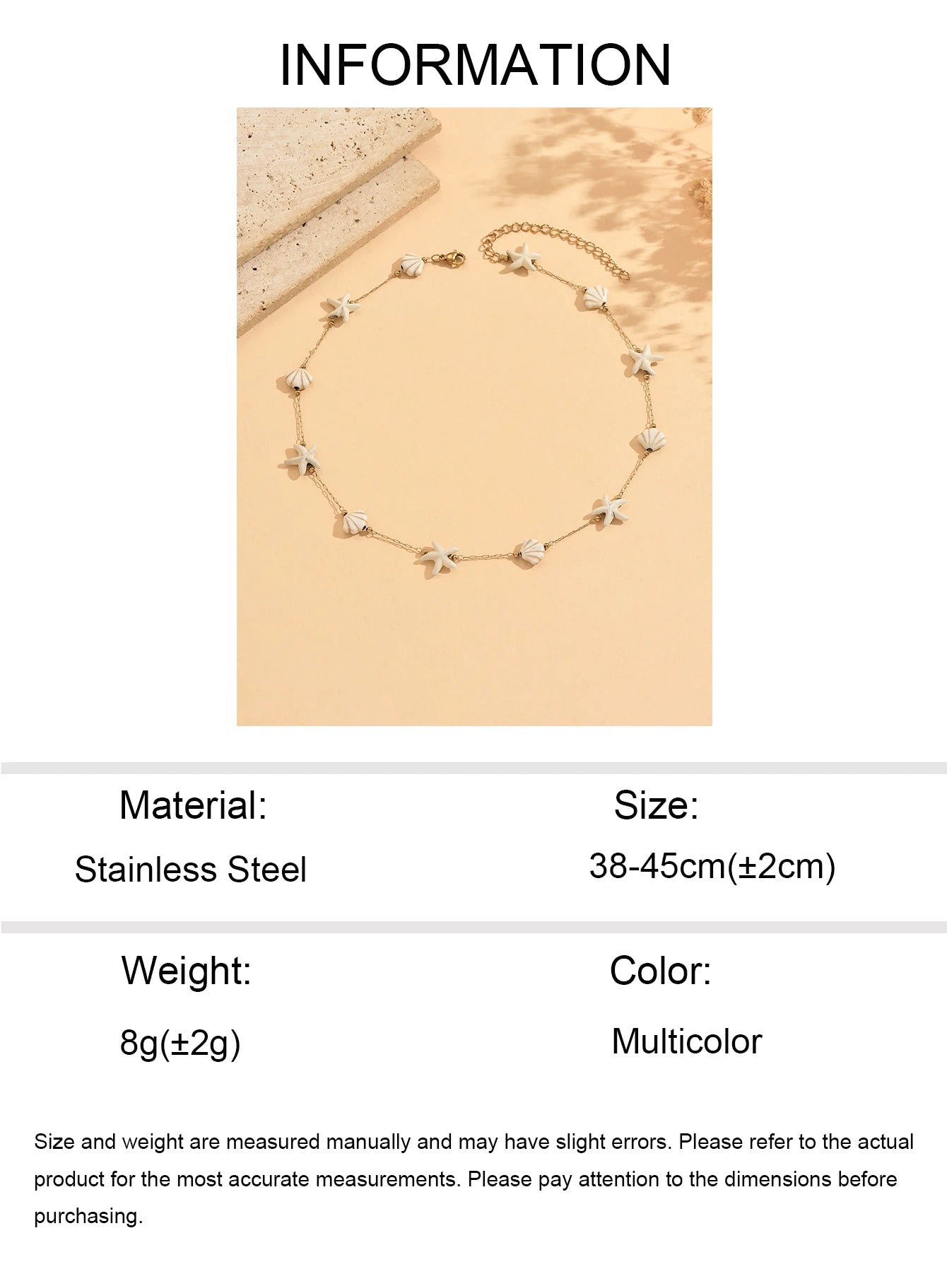 Stainless Steel Starfish Shell Choker Necklace Boho Beach Summer Vacation Jewelry for Women Daily Casual Wear