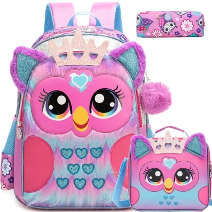 Cute School Backpack for Girls Backpack with Lunch Box for Elementary Students Travel Bookbag for Girls Ages 6-8