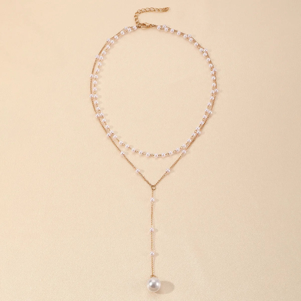 Charm Trendy Double-deck Imitation Pearl Beaded Long Pendant Necklaces for Women Temperament Summer Beach Jewelry Accessories