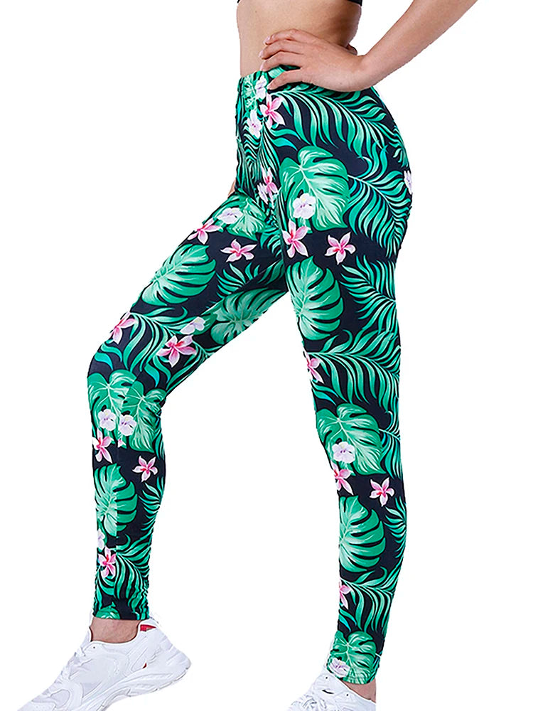 CUHAKCI Fashion Women Leggings Beautiful Leaf Floral Printing High Waist Jeggings Stretch Pant Sexy Hot Sale Clothing Mujer