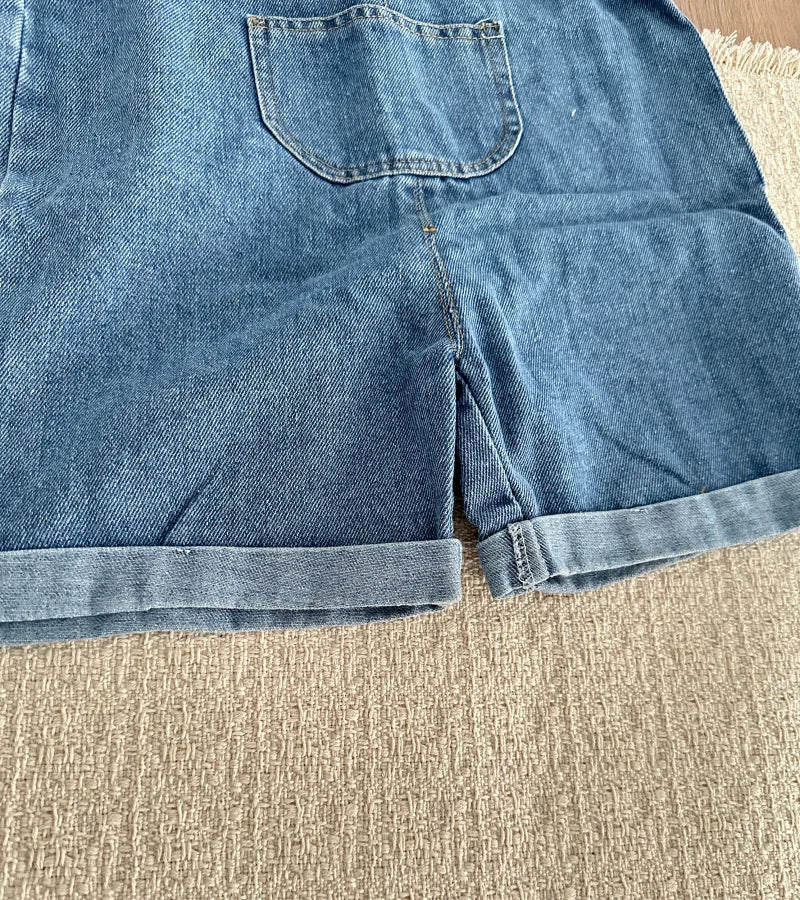Summer Children Denim Short Baby Boys Girls Overalls Cool Roll Hem Design Kids Jumpsuits