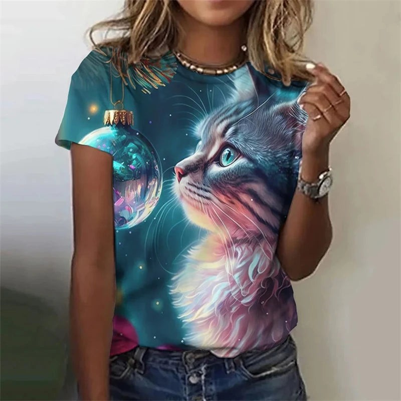 New Funny Cat 3D Print Women's Kawaii T Shirt Female Harajuku Casual Clothing Ladies Fashion Cute Animal Graphic Tees Girls Tops