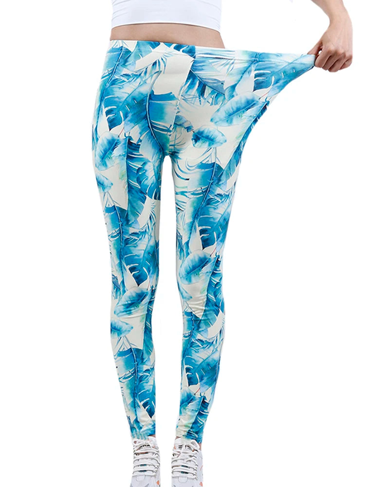 CUHAKCI Fashion Women Leggings Beautiful Leaf Floral Printing High Waist Jeggings Stretch Pant Sexy Hot Sale Clothing Mujer