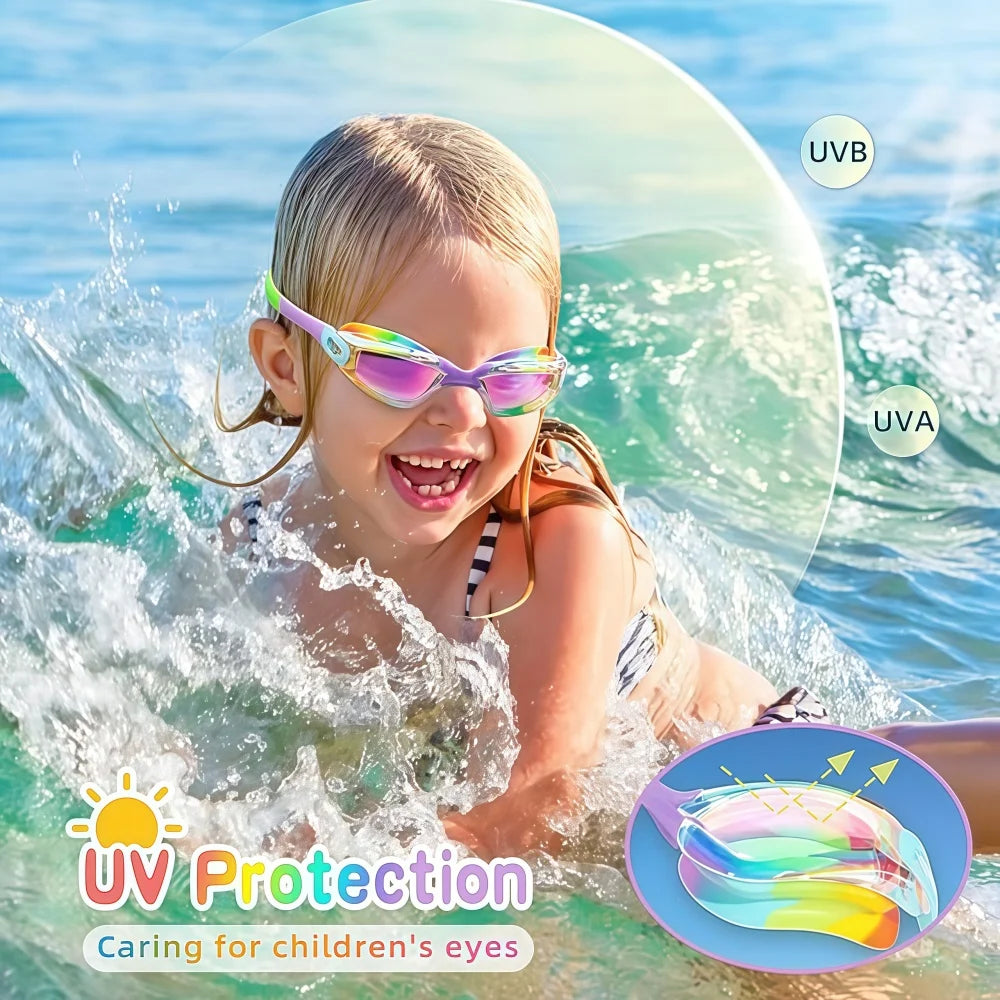 Pink Swimming Goggles for Kids Anti-Fog UV-Protective Waterproof Ages 3-15 Children's Swimming Goggles