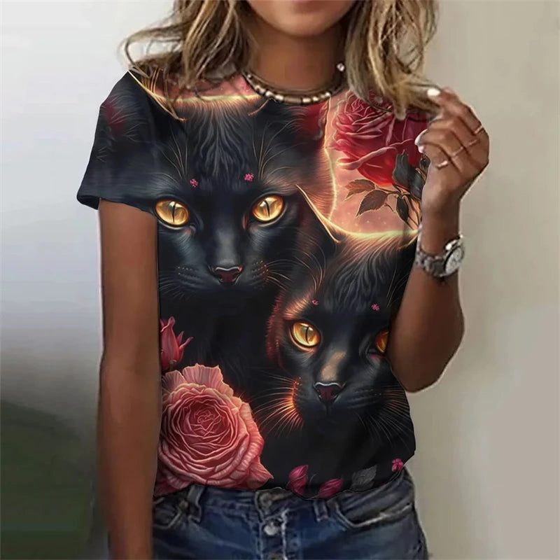 New Funny Cat 3D Print Women's Kawaii T Shirt Female Harajuku Casual Clothing Ladies Fashion Cute Animal Graphic Tees Girls Tops