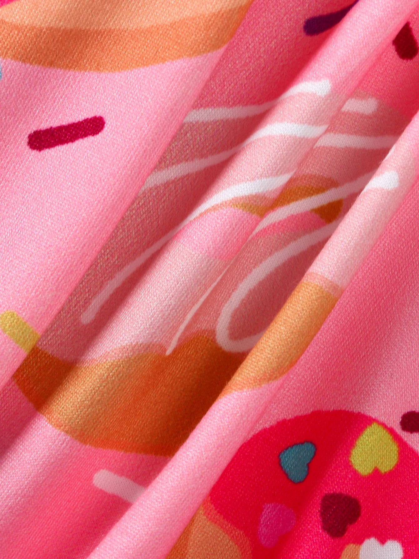 Pink cute donut full print short sleeved round neck girl's dress