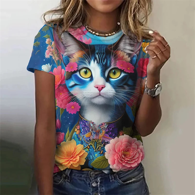New Funny Cat 3D Print Women's Kawaii T Shirt Female Harajuku Casual Clothing Ladies Fashion Cute Animal Graphic Tees Girls Tops