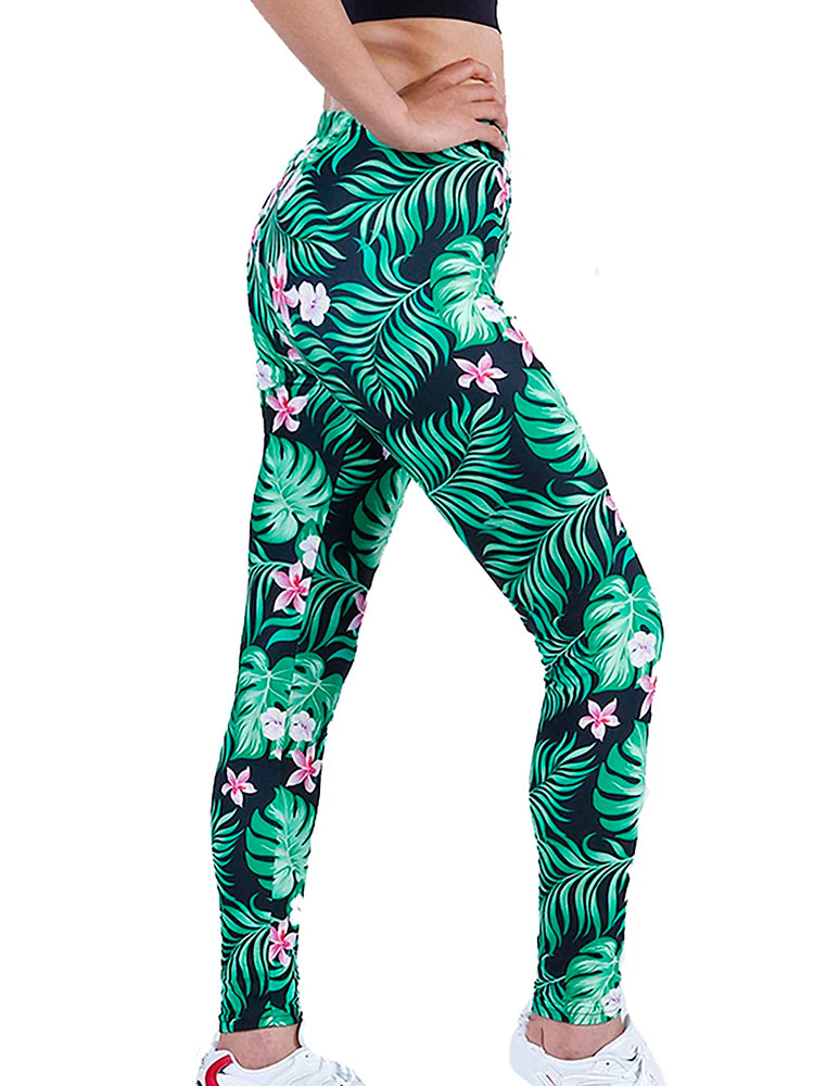 CUHAKCI Fashion Women Leggings Beautiful Leaf Floral Printing High Waist Jeggings Stretch Pant Sexy Hot Sale Clothing Mujer