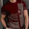 Men’s Summer Plaid Striped T-Shirt – Beige & Gray Color Block, Slim Fit Casual Crew Neck Tee for Daily Wear