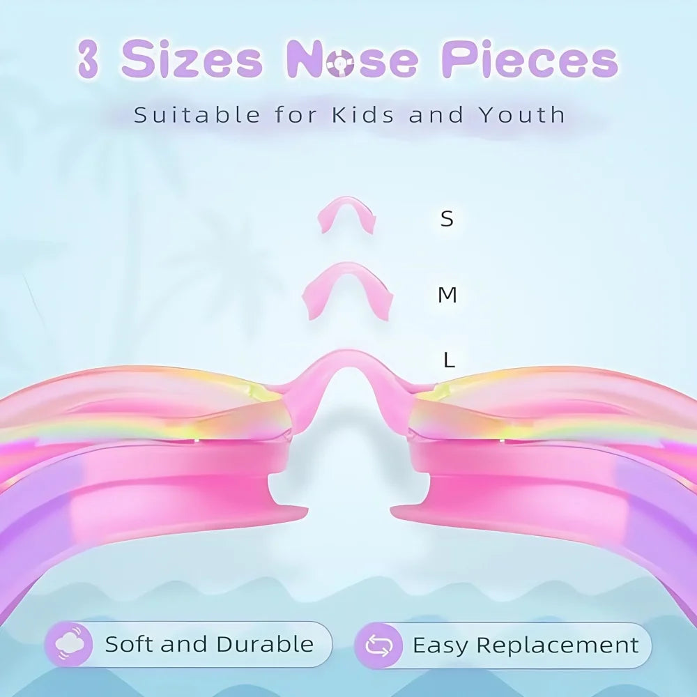 Pink Swimming Goggles for Kids Anti-Fog UV-Protective Waterproof Ages 3-15 Children's Swimming Goggles