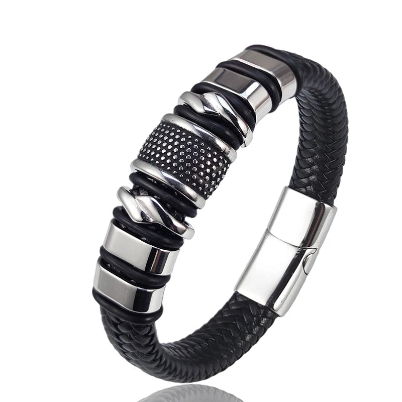 Punk Men Bracelet Leather Bracelet Stainless Steel Clasp Magnet Atmosphere Trendy Bracelet Brangle Jewelry for Men Sales