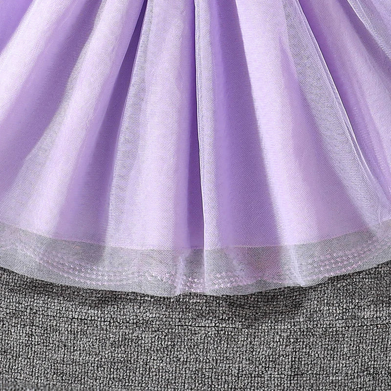 Kids Princess Dress For Girls O-Neck Wing-Sleeve Bowknot Floral Print Embroidery 4-7 Years Summer Sweet Birthday Party Clothing