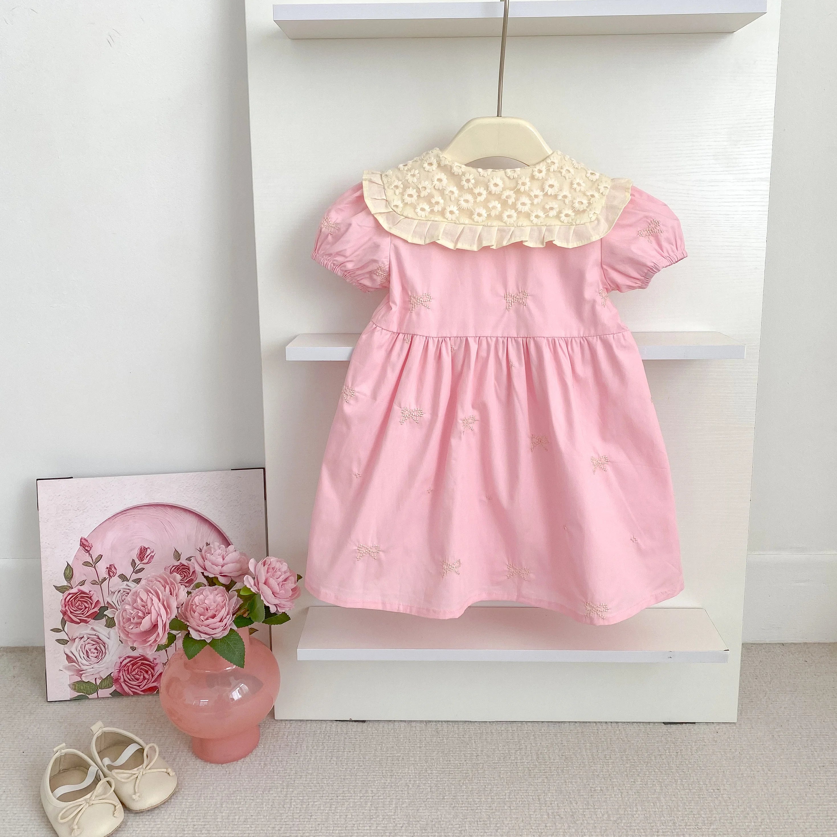 Summer New Little Girls Toddler Princess Dresses 1-6Yrs Girls Fashion Embroidered Flower Dress Kids Flying Sleeves Party Clothes