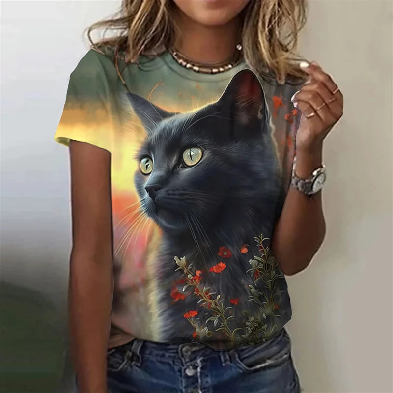 New Funny Cat 3D Print Women's Kawaii T Shirt Female Harajuku Casual Clothing Ladies Fashion Cute Animal Graphic Tees Girls Tops
