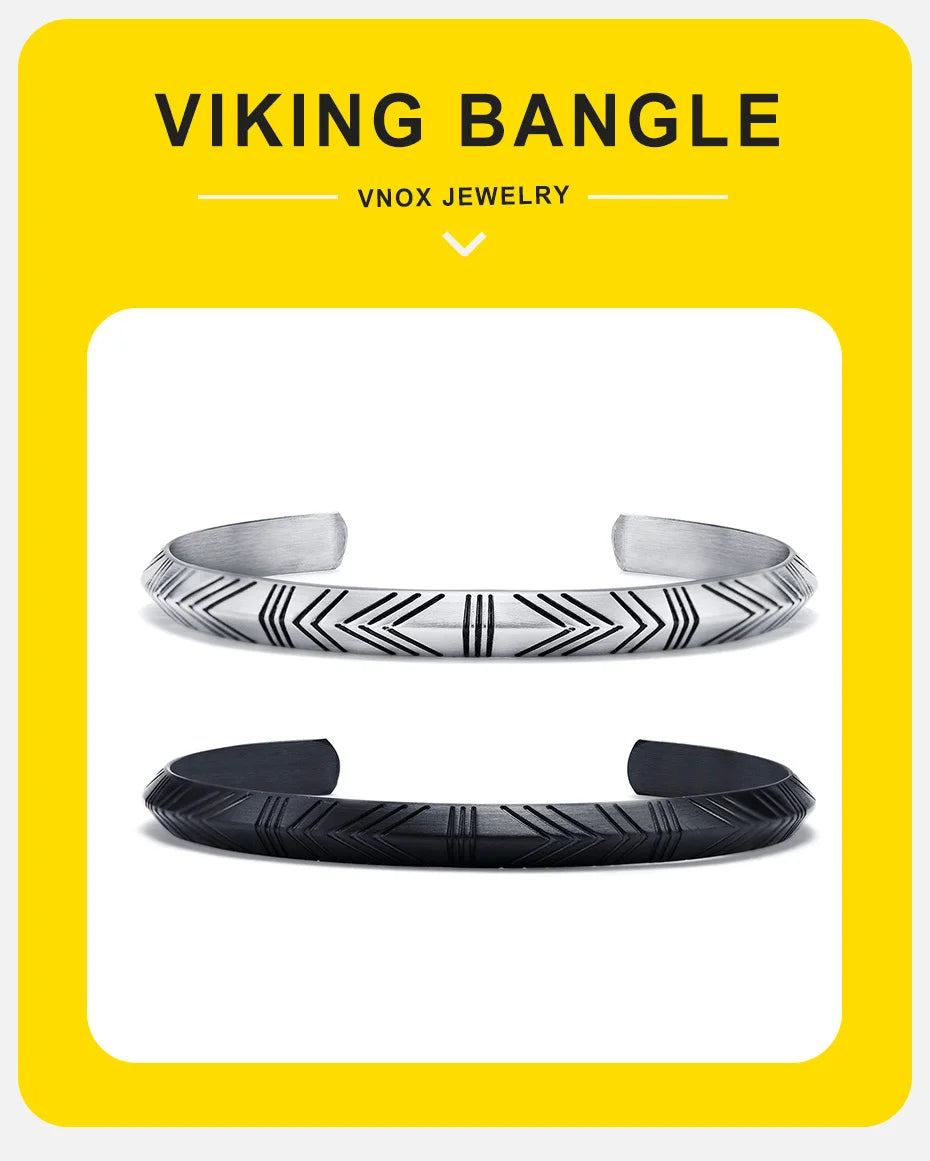 Vnox Vintage Norse Viking Cuff Bangle for Men, Stainless Steel Tribal Arrow Almut Male Bracelet,Rock Punk Boy Retro Jewelry