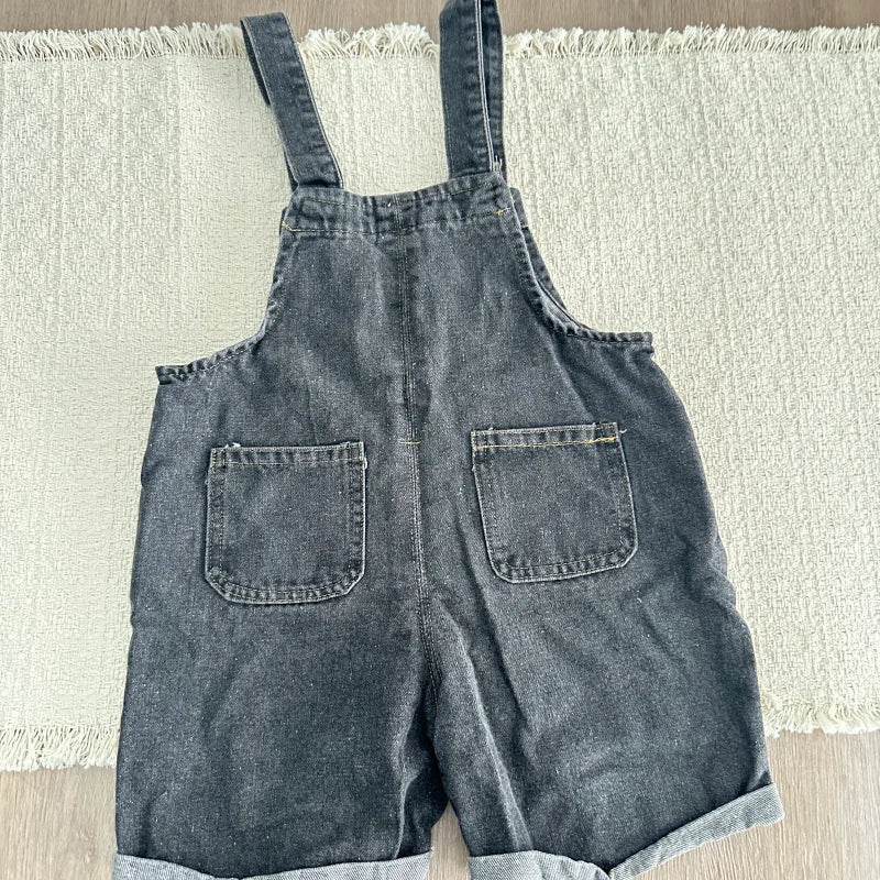 Summer Children Denim Short Baby Boys Girls Overalls Cool Roll Hem Design Kids Jumpsuits