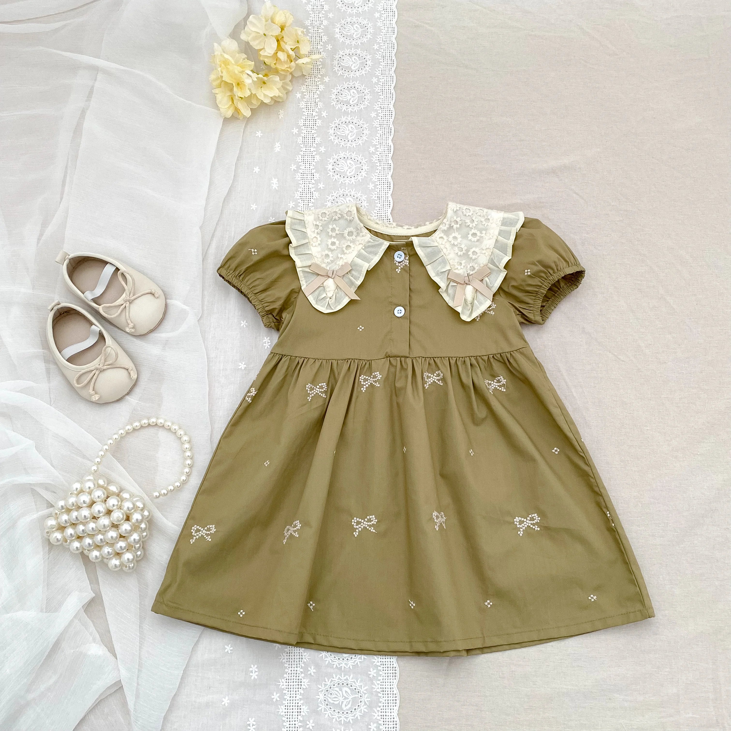 Summer New Little Girls Toddler Princess Dresses 1-6Yrs Girls Fashion Embroidered Flower Dress Kids Flying Sleeves Party Clothes