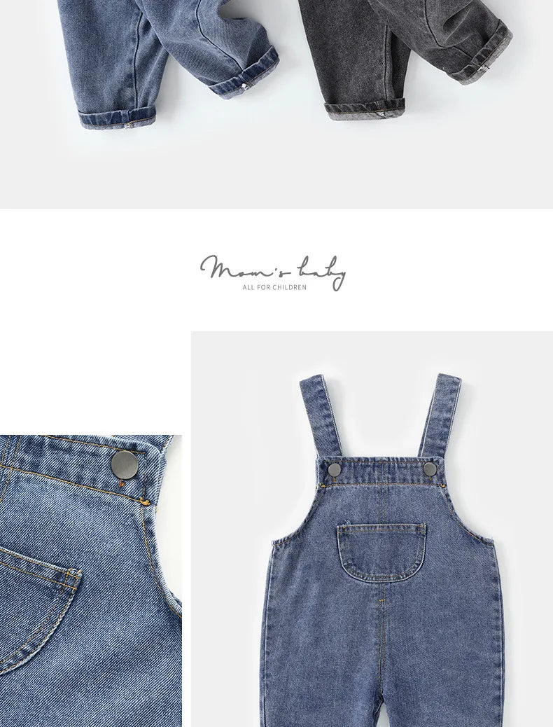 Summer Children Denim Short Baby Boys Girls Overalls Cool Roll Hem Design Kids Jumpsuits