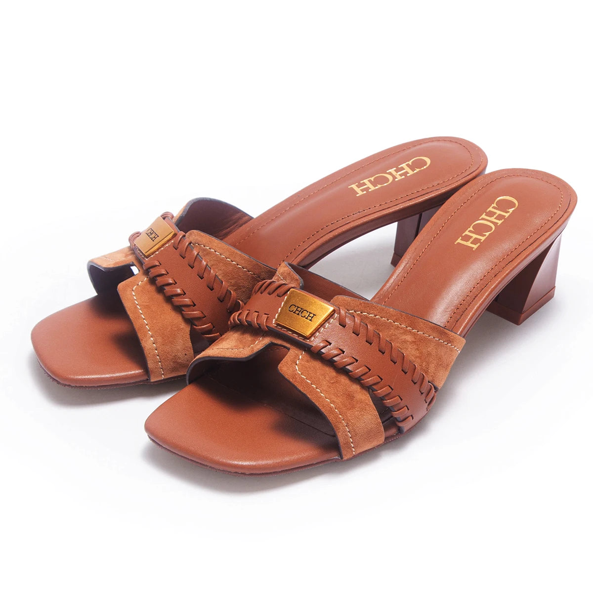 CHCH Women's Sandals Summer New Cow Leather High Heels High Quality Retro Commuting Women's Shoes