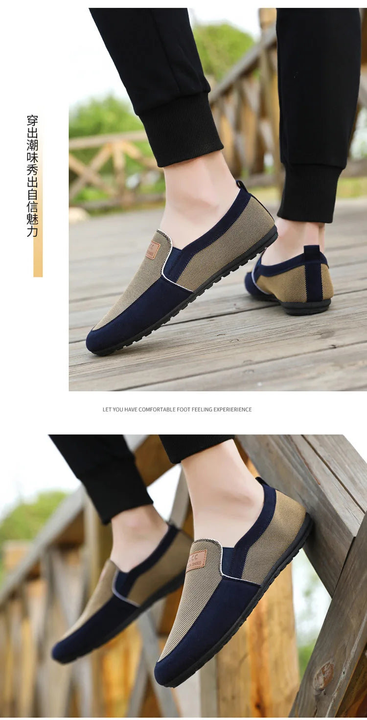 Shoes for Men Casual Slip on Loafers Plus Size Breathable Canvas Driving Shoes Office Walking Flats Non Slip 2024