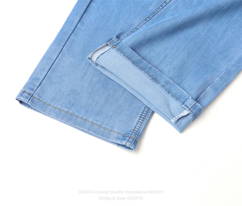 Brand Clothing Summer Lyocell Ultra-thin Men's Jeans Business Straight Denim Pants Cool Ice Silk Casual Trousers Man Plus Size