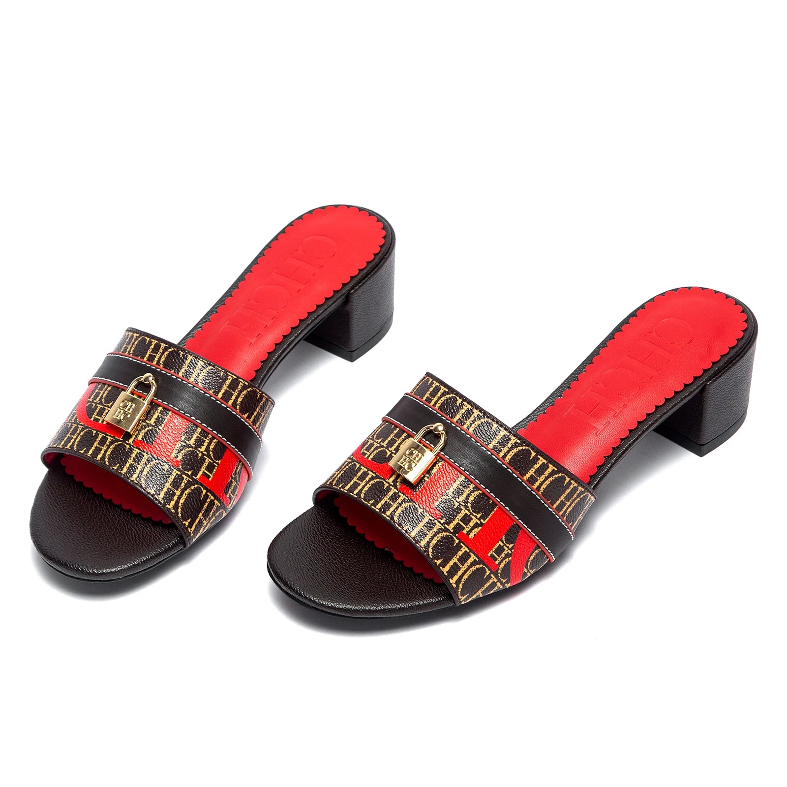 CHCH Women's Heels Sandals Low Block Chunky Heeled Sandals Slide Sandals Slip on Comfortable Casual Pumps Shoes 5cm