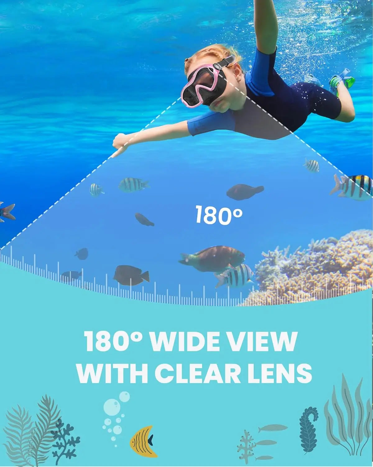 OutdoorMaster Stingray Kids Swim Goggles with Nose Cover, Swim Diving Mask for Kids, Anti-Fog Swimming Goggles for Boys and Girl