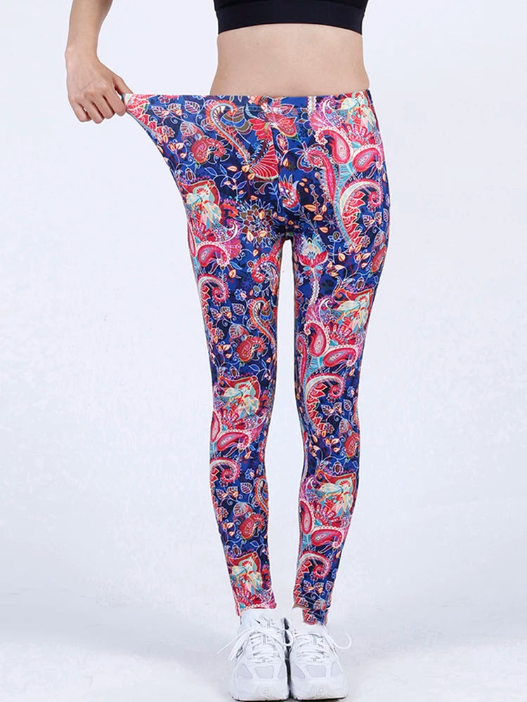 CUHAKCI Fashion Women Leggings Beautiful Leaf Floral Printing High Waist Jeggings Stretch Pant Sexy Hot Sale Clothing Mujer