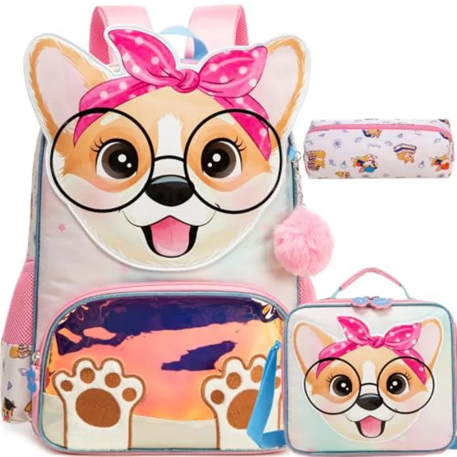 Cute School Backpack for Girls Backpack with Lunch Box for Elementary Students Travel Bookbag for Girls Ages 6-8