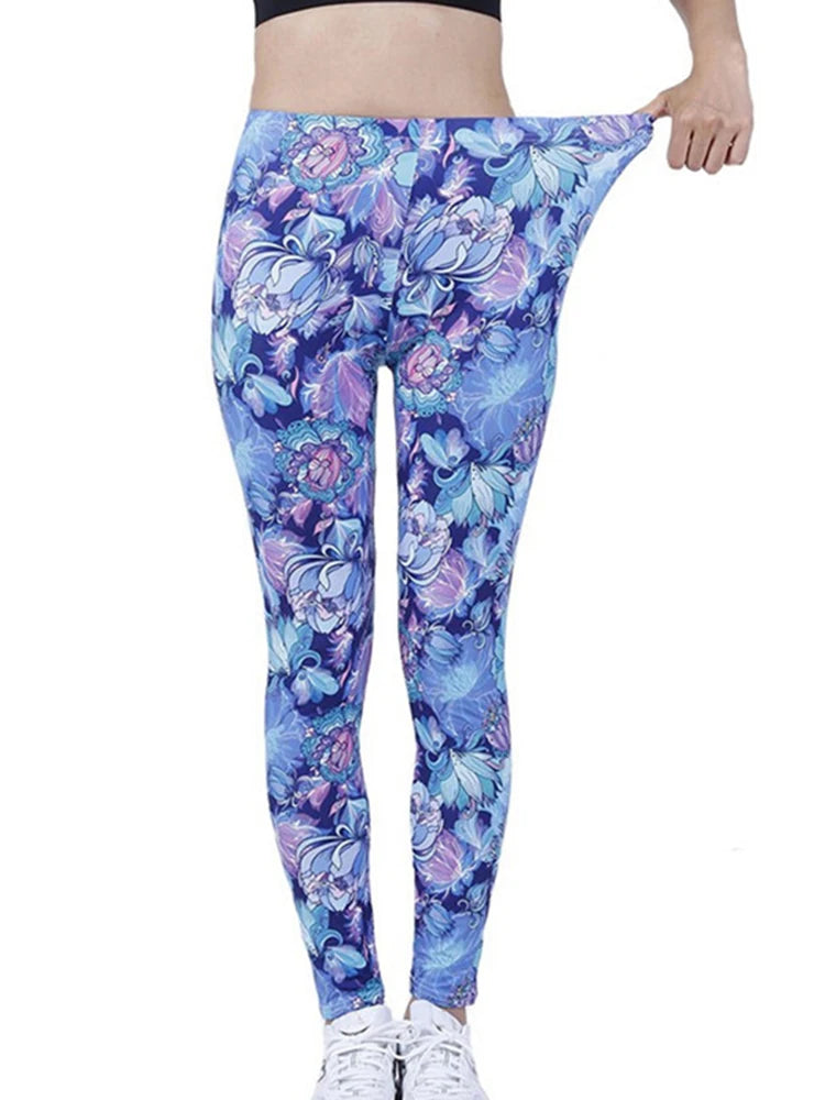 CUHAKCI Fashion Women Leggings Beautiful Leaf Floral Printing High Waist Jeggings Stretch Pant Sexy Hot Sale Clothing Mujer