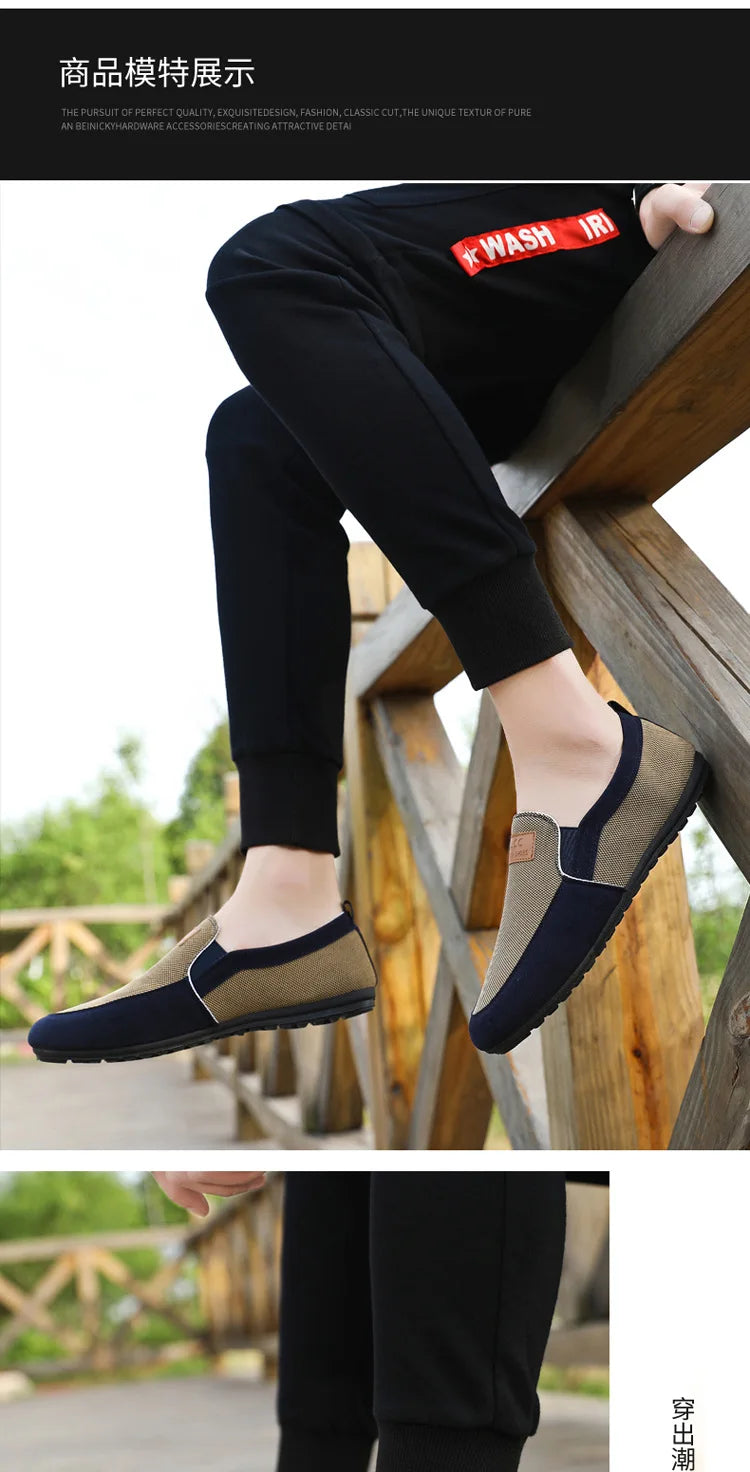 Shoes for Men Casual Slip on Loafers Plus Size Breathable Canvas Driving Shoes Office Walking Flats Non Slip 2024