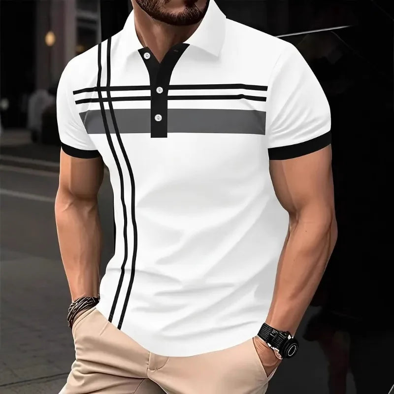 Summer Men Short Sleeve Fake Pocket Stitching Casual Polo Shirt Tops 100% Polyester