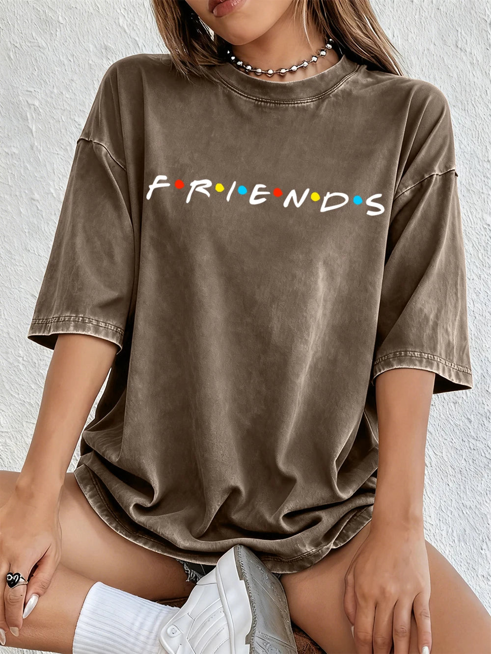 Sitcom Movie Friends Print Washed T-Shirts Women Cotton Oversize T Shirt Summer Soft Short Sleeve Tops Street O-Neck Clothes