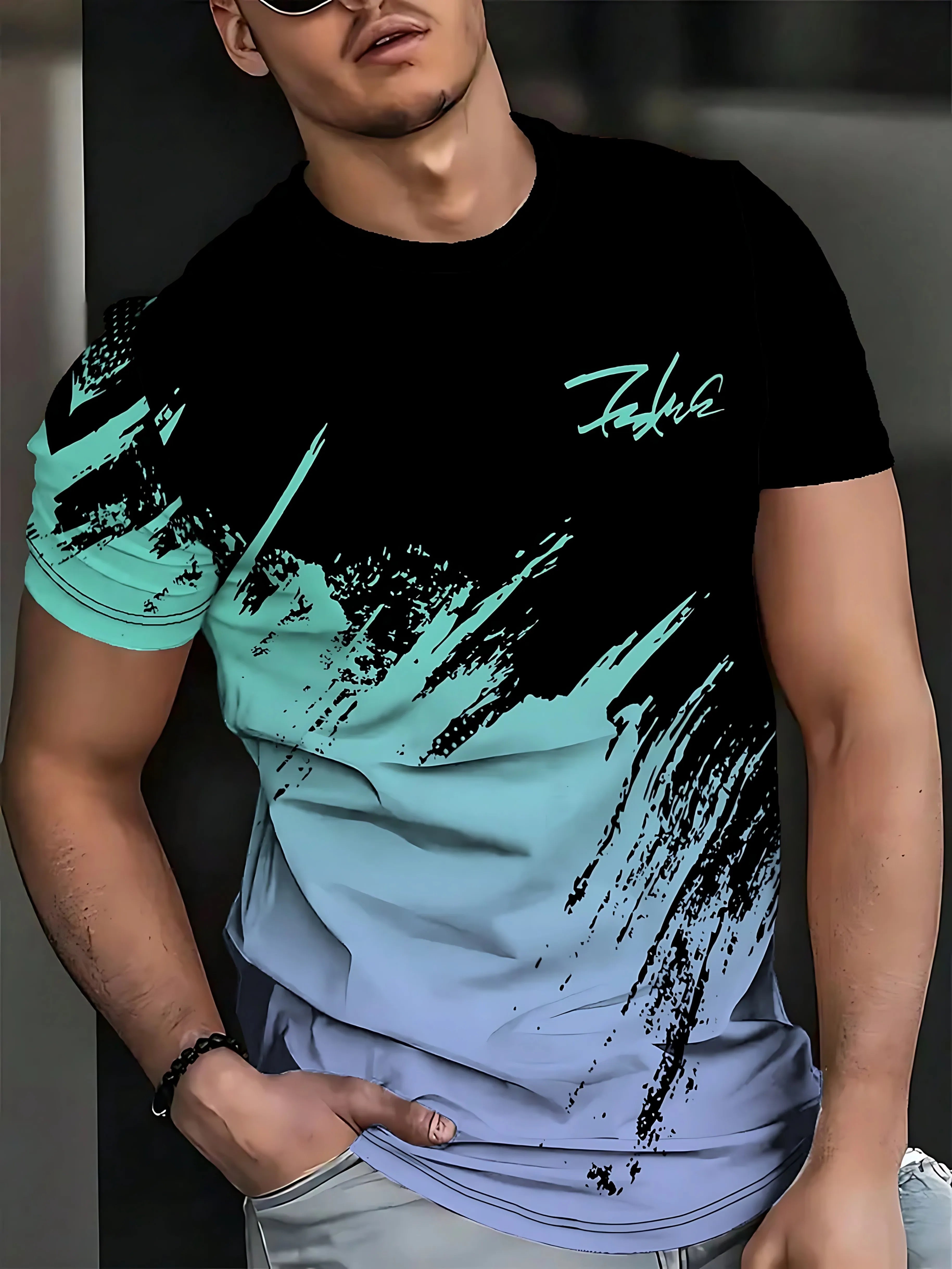 The new men's T-shirt for summer 2025 is casual soft comfortable and breathable with 3D gradient pattern printing