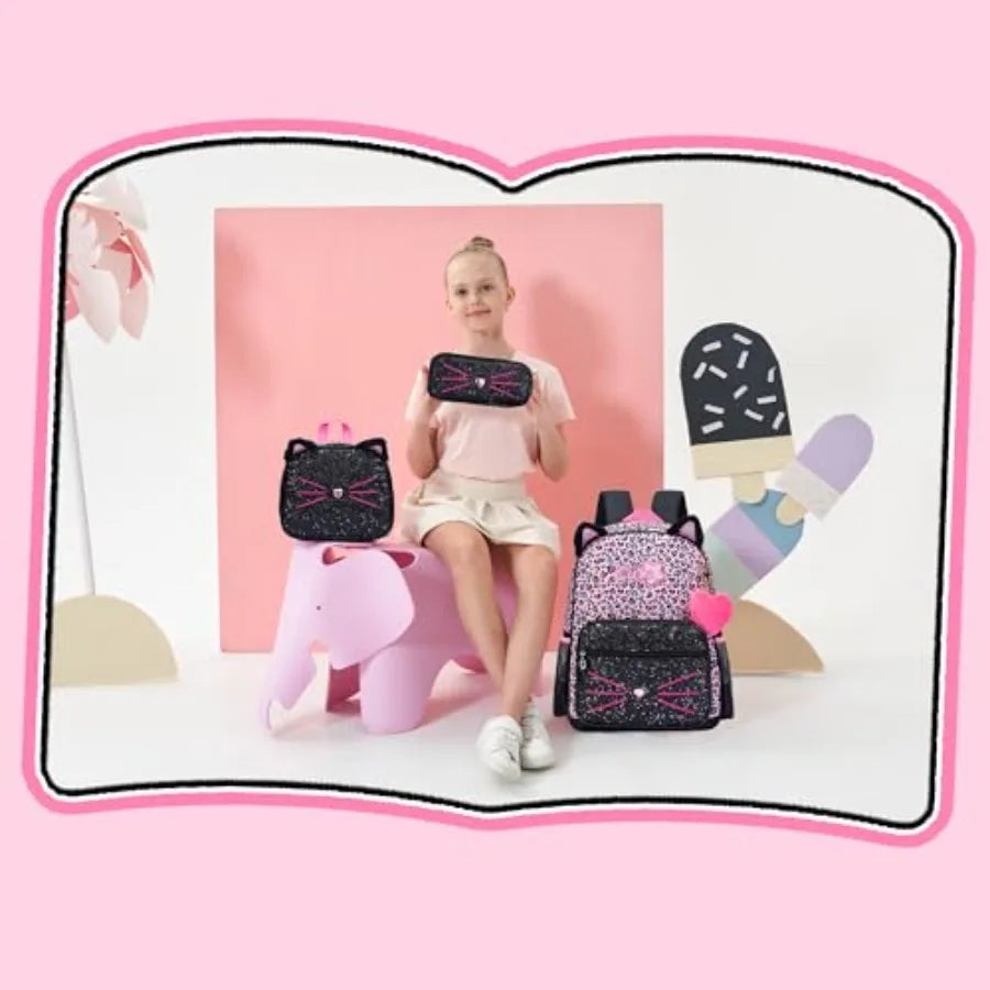 Cute School Backpack for Girls Backpack with Lunch Box for Elementary Students Travel Bookbag for Girls Ages 6-8