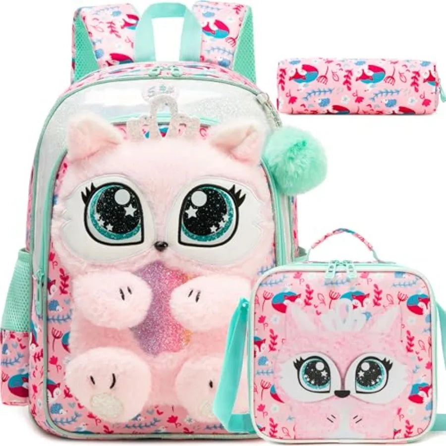 Cute School Backpack for Girls Backpack with Lunch Box for Elementary Students Travel Bookbag for Girls Ages 6-8