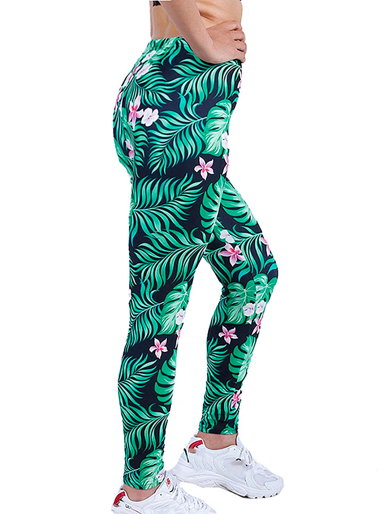 CUHAKCI Fashion Women Leggings Beautiful Leaf Floral Printing High Waist Jeggings Stretch Pant Sexy Hot Sale Clothing Mujer