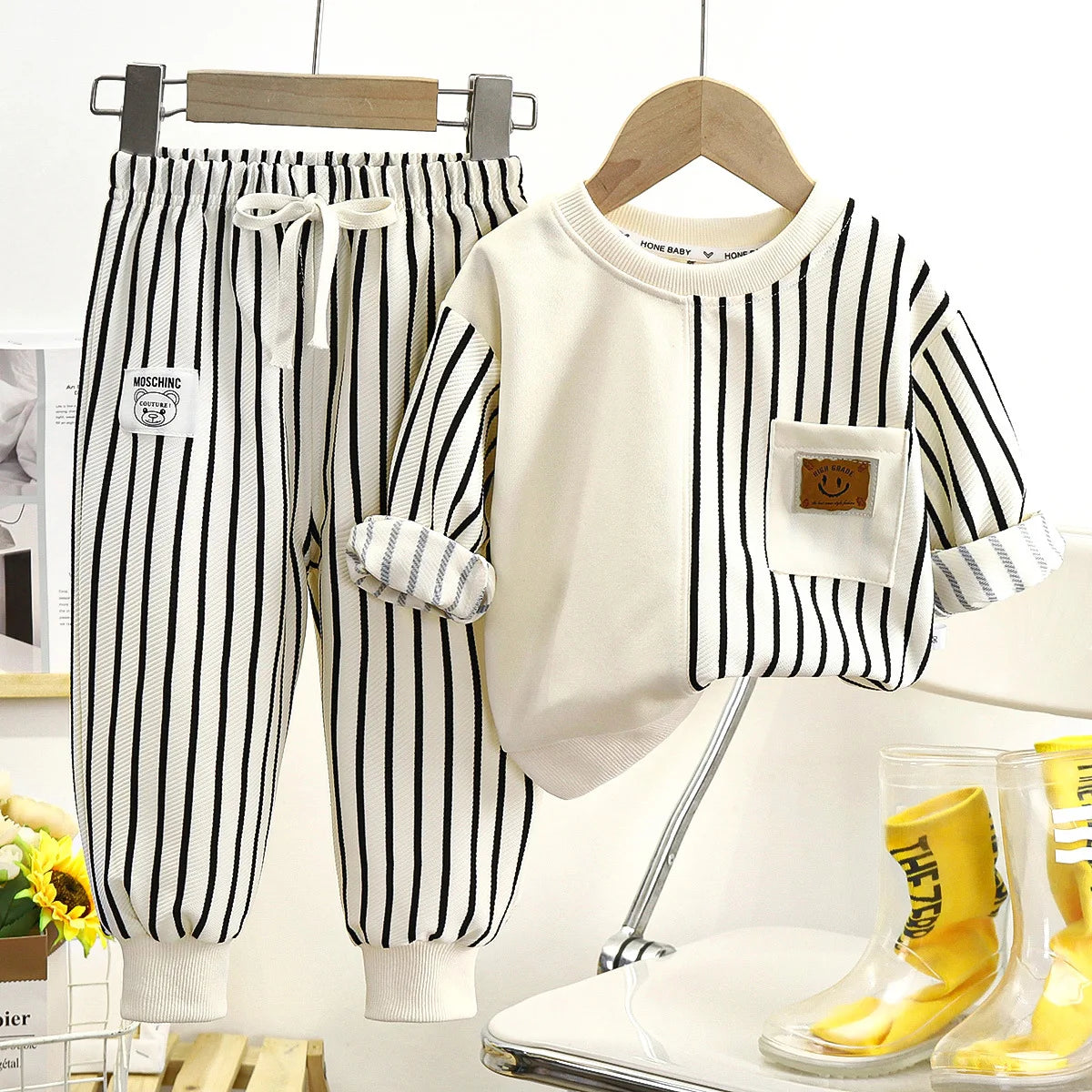 Spring Children's Spring Clothes Round Neck Long Sleeve Sweater Boys and Girls Trendy Baby Stylish Children's Clothing 2PCS