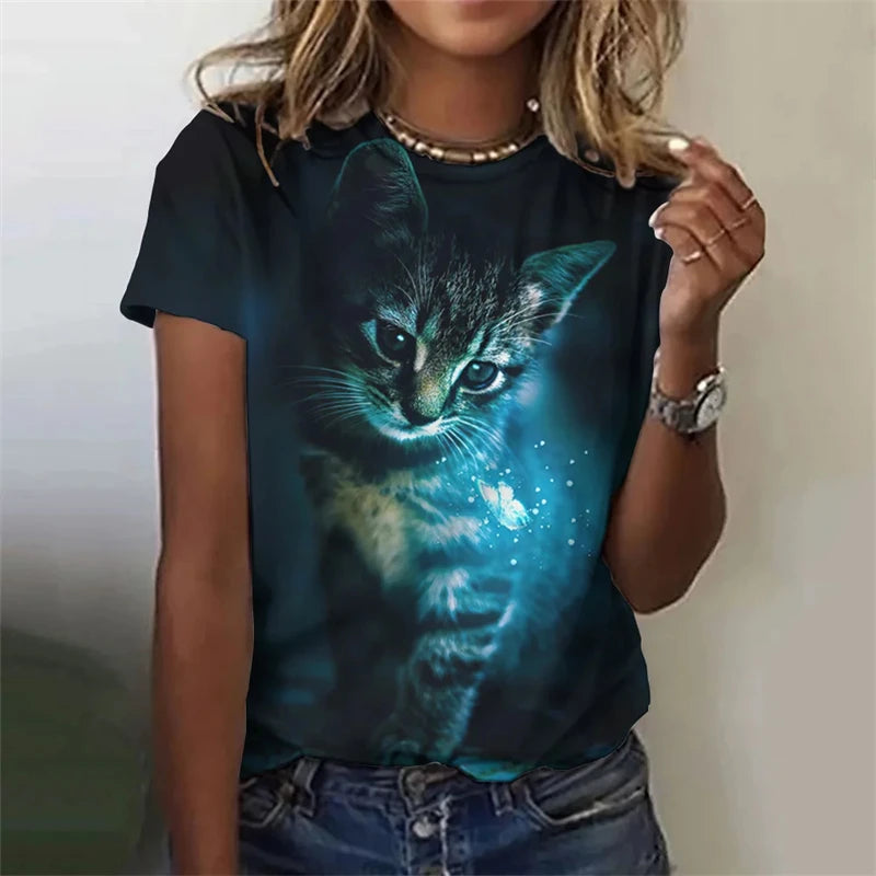 New Funny Cat 3D Print Women's Kawaii T Shirt Female Harajuku Casual Clothing Ladies Fashion Cute Animal Graphic Tees Girls Tops