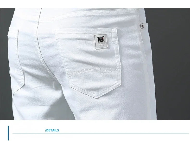 2025 Spring Summer New 98%Cotton Men's Slim Jeans Straight Casual Fashion Pencil Pants High Quality Trousers Male Clothes White