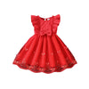 Kids Princess Dress For Girls O-Neck Wing-Sleeve Bowknot Floral Print Embroidery 4-7 Years Summer Sweet Birthday Party Clothing